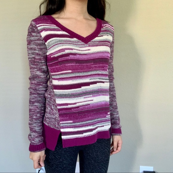 Purple White Knit Winter Long Sleeve Cute Sweater - Picture 2 of 6